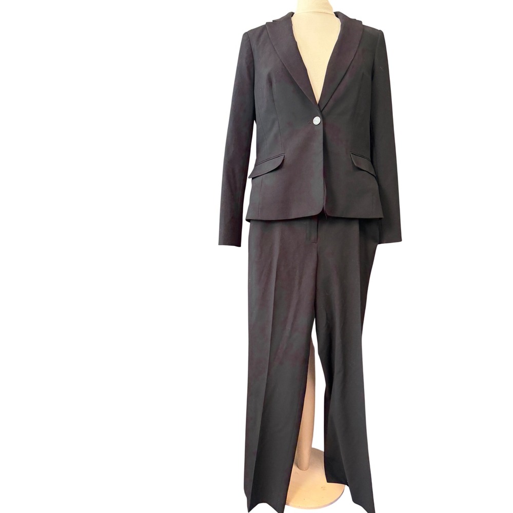 Calvin Klein Womens Black 2 Piece Pant Suit Set Size 10 Single Button Blazer